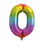 Unique Party 86cm Number 0 Balloon Rainbow