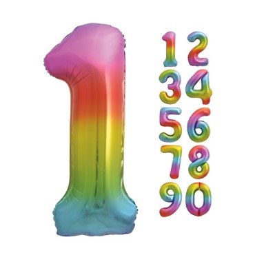 Unique Party Folienballon Zahl 1 Regenbogenfarben 86cm UP-56801