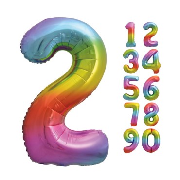 Unique Party Foil Balloon Number 2 Rainbow Colour 86cm UP-56802