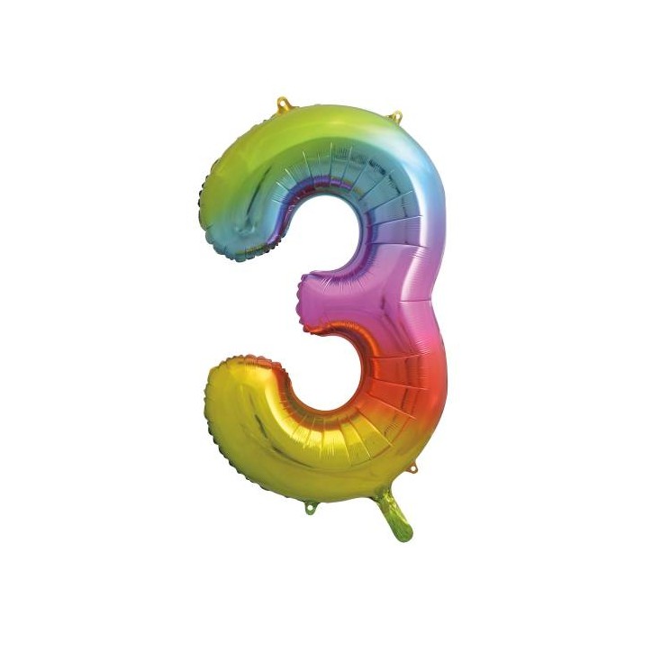 Unique Party Rainbow Number 3 Foil Balloon 86cm