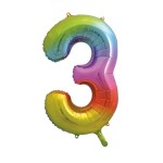 Unique Party 86cm Number 3 Balloon Rainbow