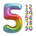 Unique Party 86cm Number 5 Balloon Rainbow