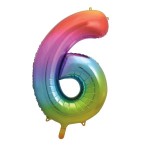 Unique Party 86cm Number 6 Balloon Rainbow