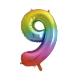 Unique Party 86cm Number 9 Balloon Rainbow
