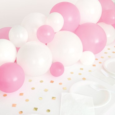 Unique Party Pink-White Balloon Table Runner with Golden Foil Confetti 91cm UP-74920