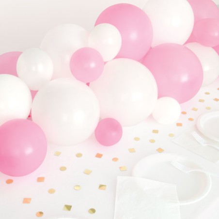 Unique Party Pink-White Balloon Table Runner with Golden Foil Confetti 91cm UP-74920