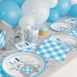 Unique Party Ballon Tischläufer  Hellblau-Silber Konfetti, 91cm