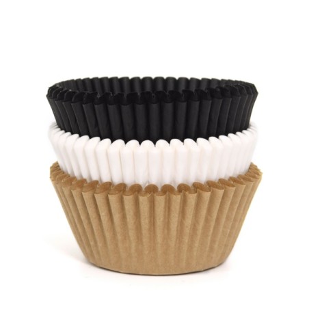 House of Marie Cupcake Liners Kraft  - White - Black 1852ASNA50