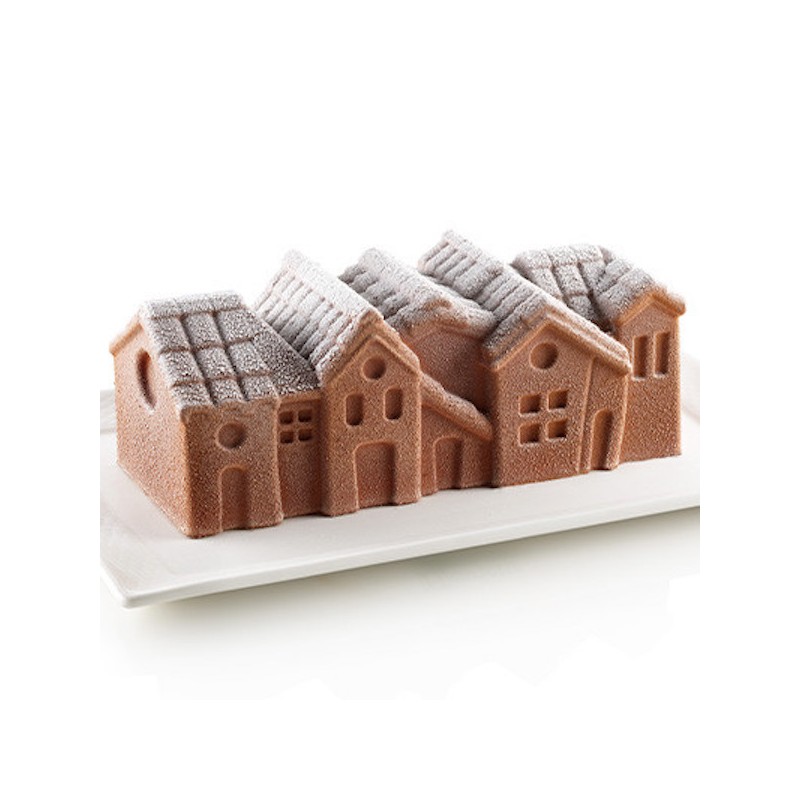 Silikomart Bûche Winter Village Silicone Mould, 21.8cm