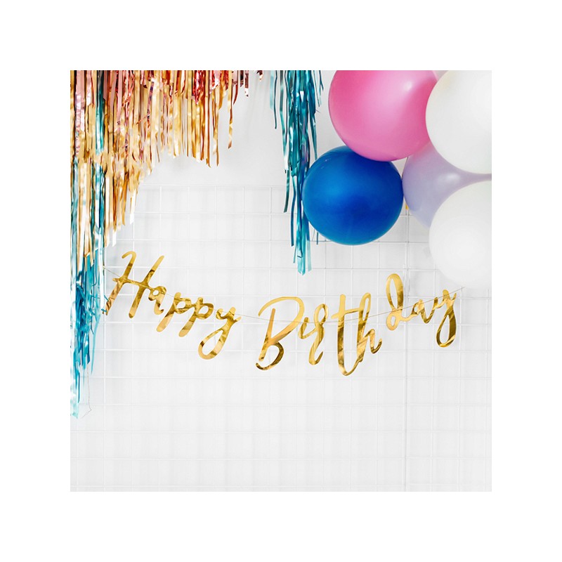 PartyDeco Happy Birthday Banner Gold, 62cm