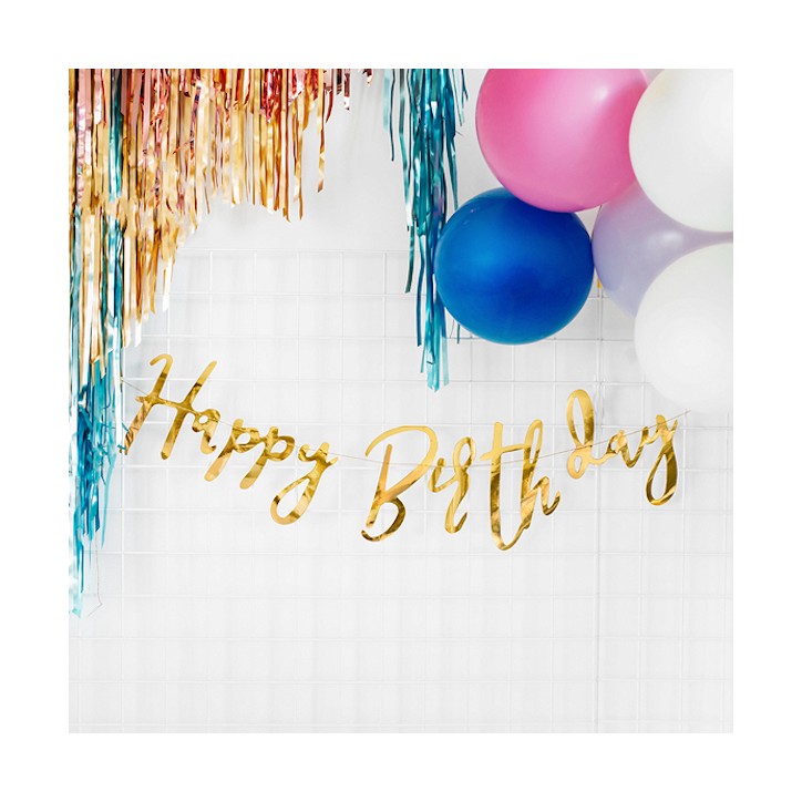PartyDeco Happy Birthday Banner Gold 62 cm