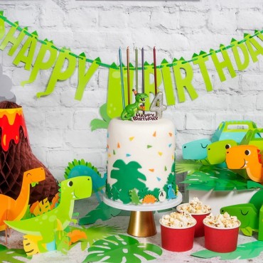 Anniversary House Dinosaur Resin Cake Topper and Red Happy Birthday Motto 7cm AH-BU311