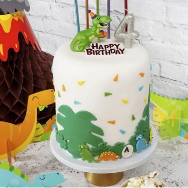 Anniversary House Dinosaur Resin Cake Topper and Red Happy Birthday Motto 7cm AH-BU311