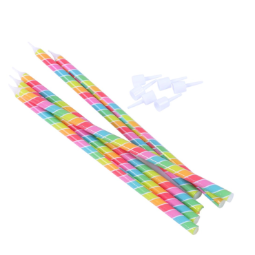 PME Lange Geburtstagskerzen Regenbogen-Streifen mit Halter 18cm PME-CA178
