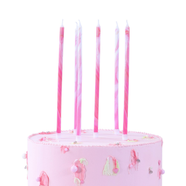 PME Lange Geburtstagskerzen Rosa Marmor mit Halter 18cm PME-CA176