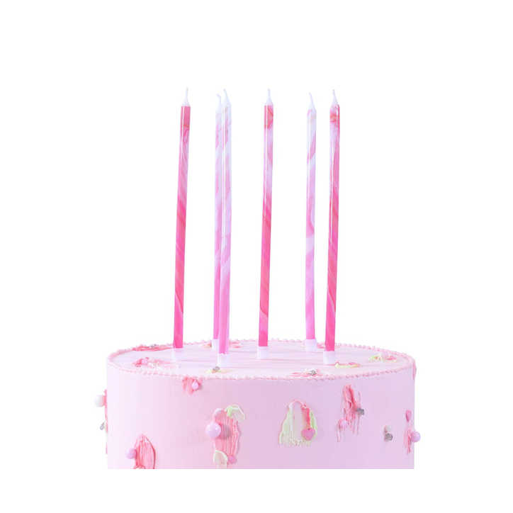 PME Lange Geburtstagskerzen Rosa Marmor 18cm 6 Stück PME Lange Geburtstagskerzen Rosa Marmor 18cm 6 Stück