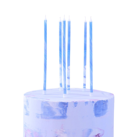 PME Lange Geburtstagskerzen Hellblau Marmor mit Halter 18cm PME-CA176