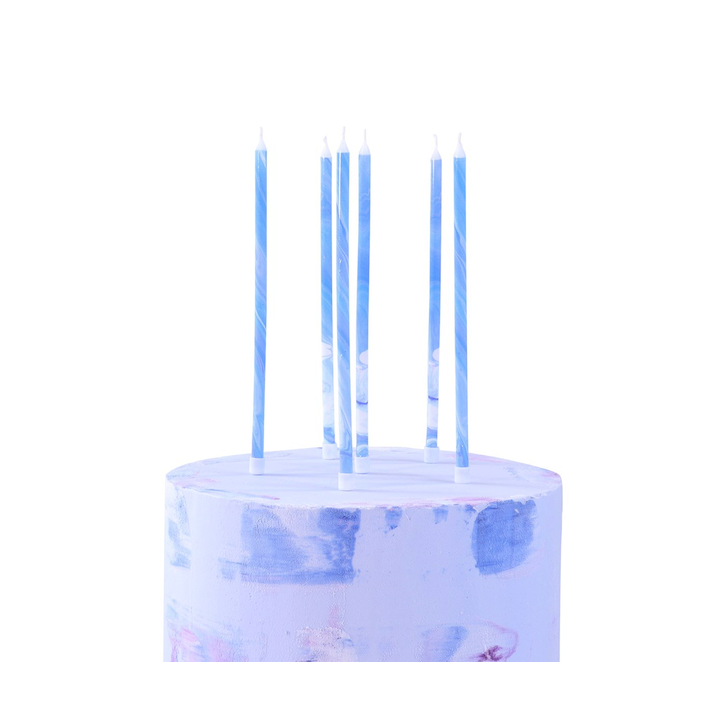 PME Long Blue Marble Birthday Candles 18cm 6 Pieces