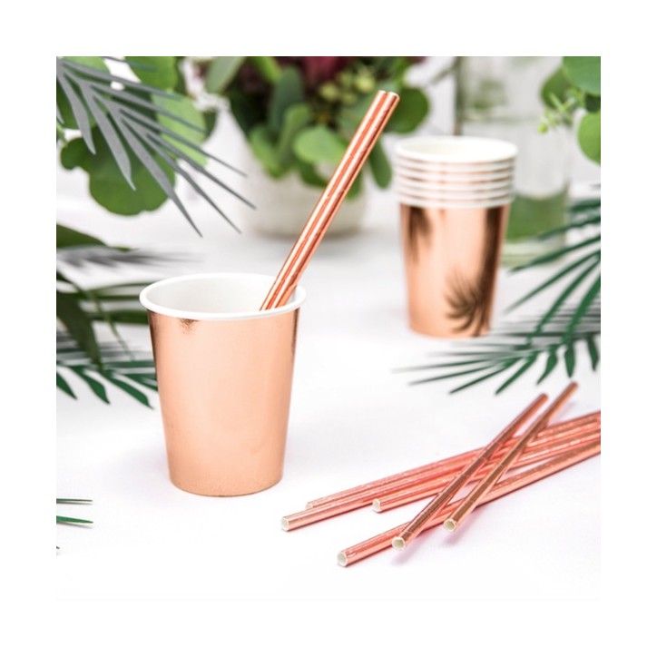 PartyDeco Rose Gold Paper Cups 220ml 6 Pieces