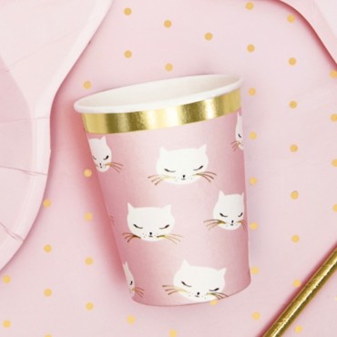 PartyDeco Paper Drinking cups Meow Kitty Cat pink-gold 220ml PD-KPP42-EU1