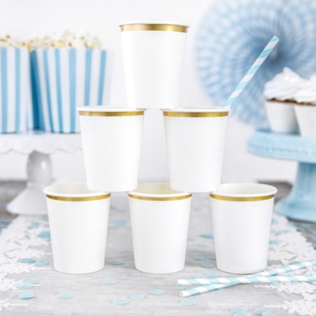PartyDeco Paper Drinking Cups with Gold Rim 260ml PD-KPP30-008-EU1
