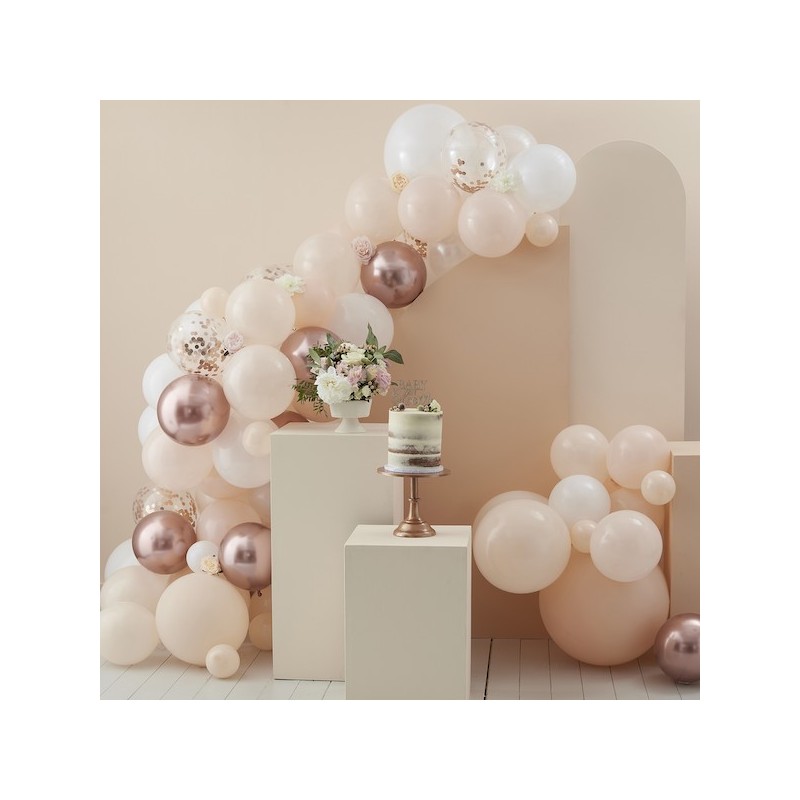 Ginger Ray Peach, White and Rose Gold Balloon Arch Kit, 4 Meter