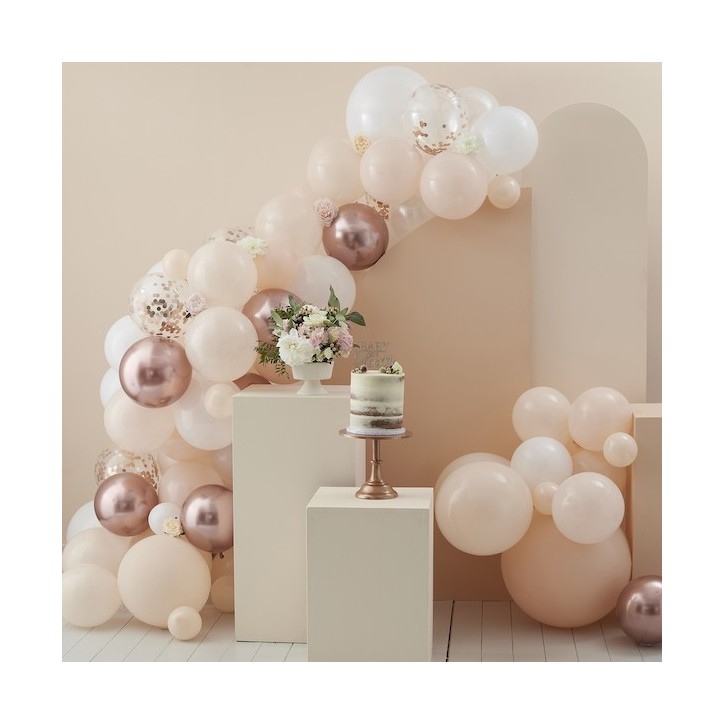 Ginger Ray Ballonbogen Set Pfirsich Weiss Roségold 4m