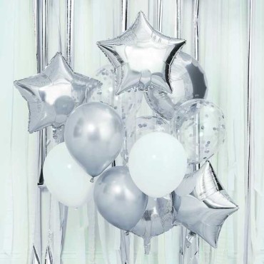 Ginger Ray Metallic Silber Luftballon-Mix 12 Stück GR-MIX-450