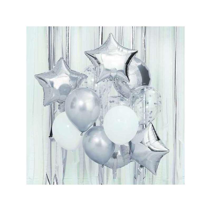 Ginger Ray Metallic Silver Balloons Bundle, 12 pcs