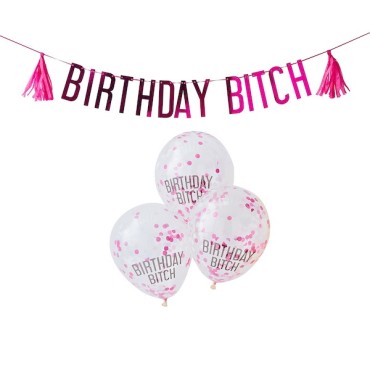 Ginger Ray Birthday Bitch Balloons & Garland Kit Hot Pink GR-NA-617