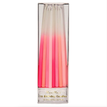 Meri Meri Birthday Candles Pink Dipped Tapered 16 Pieces MM-204490