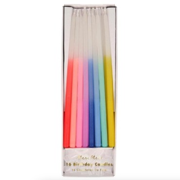Meri Meri Birthday Candles Rainbow Dipped Tapered 16 Pieces MM-204508