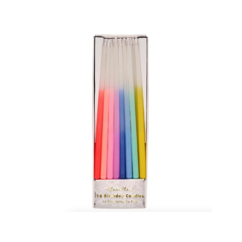Meri Meri Tall Rainbow Dipped Tapered Candles, 16 pcs