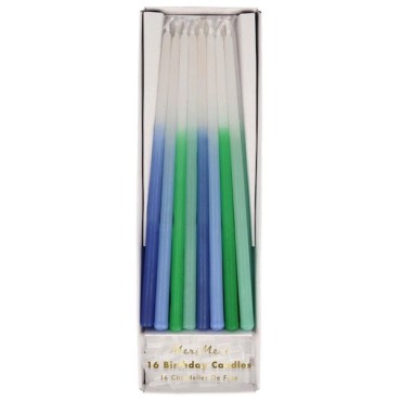 Meri Meri Birthday Candles Blue Dipped Tapered 16 Pieces MM-204499