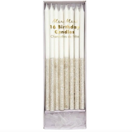 Meri Meri Silver Glitter Dipped Long Candles 16 Pieces MM-187036