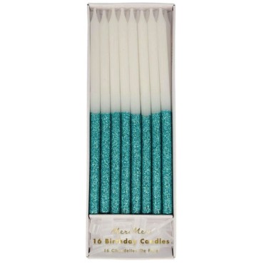 Meri Meri Blue Glitter Dipped Long Candles 16 Pieces MM-187054