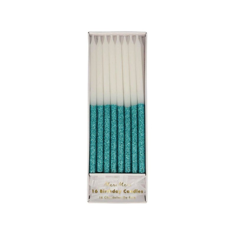 Meri Meri Long Candles Blue Glitter Dipped, 16 Pcs