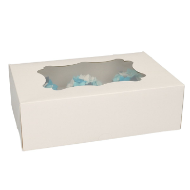 white cupcake box with window for 6 regular cupcakes, 3 pcs with insert