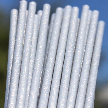 25 Silver Fairy Dust Glitter Plastic Cake Pop Lollipop Sticks 15cm