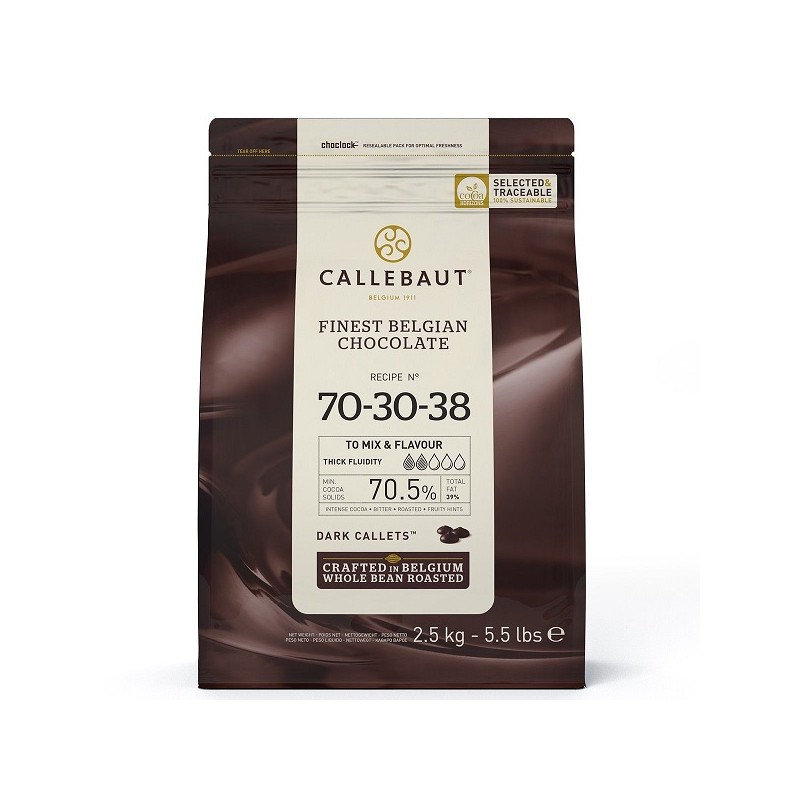 Callebaut 70-30-38 Chocolate Callets 70.5% Extra Dark, 2.5kg
