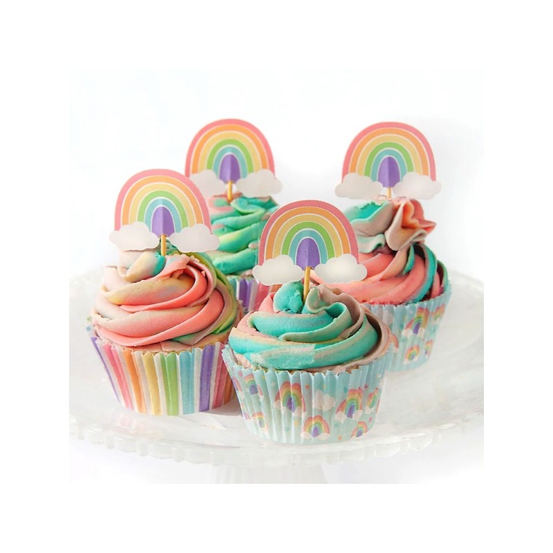 Anniversary House Pastel Rainbow Cupcake Toppers, 12 pcs