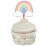 Anniversary House Pastel Rainbow Cupcake Toppers, 12 pcs