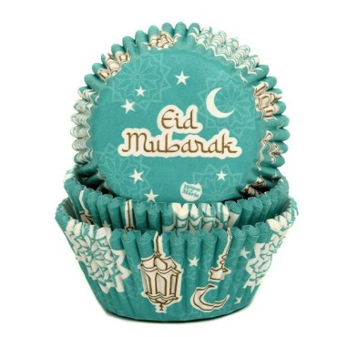 Eid Mubarak Cupcake Paper Cases, 50 Pieces - Fastening Cupcake Liners / Ramadan Cupcake Liners