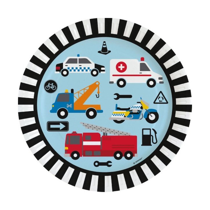 Amscan On the Road Plates 8pcs – Vehicle Party Plates