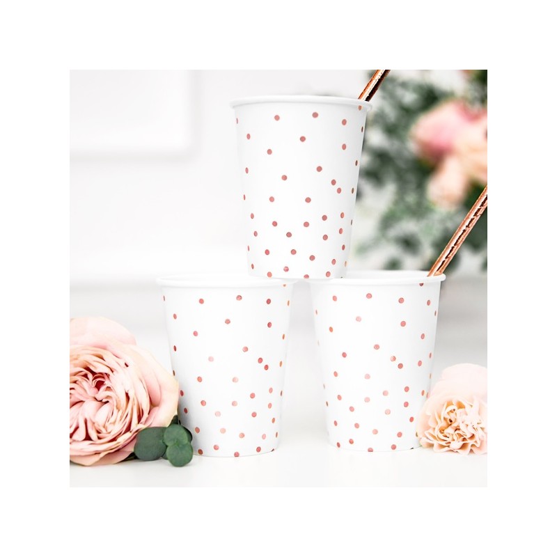 PartyDeco Rose Gold Polka Dots Party Cups, 6 pcs