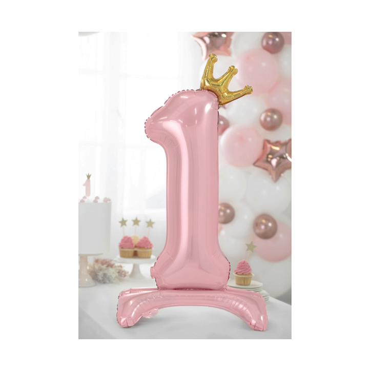 PartyDeco Stehender Folienballon Zahl 1 Rosa – 84cm