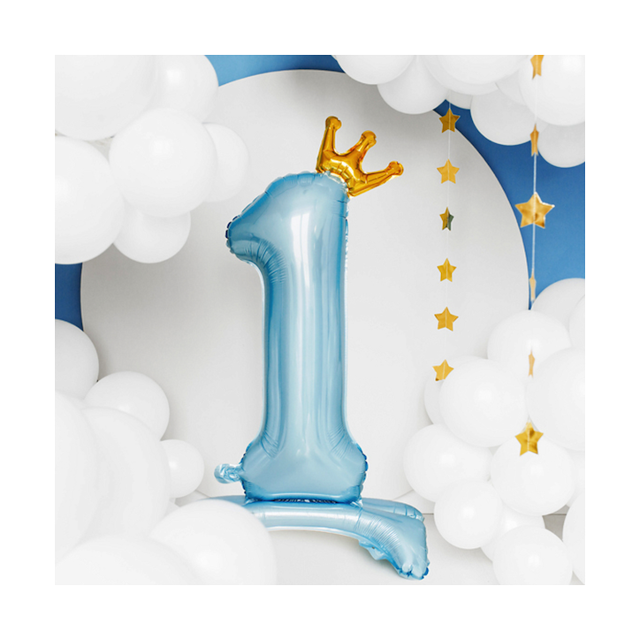 PartyDeco Standing Foil Balloon Number 1 Light Blue – 84cm