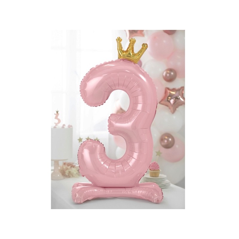 PartyDeco Standing Foil Balloon 3, Light Pink