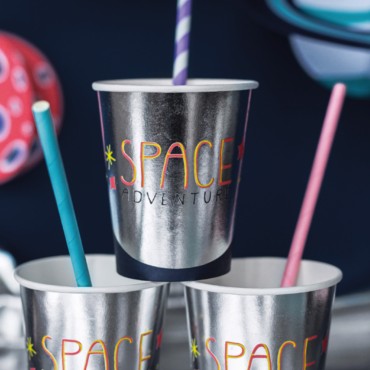 PartyDeco Space Adventure Paper Drinking Cups 200ml Silver PD-KPP48-EU1