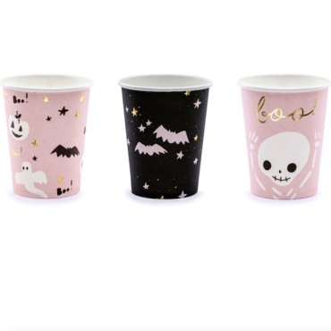 PartyDeco Paper Cups Halloween Boo! Pink-Black-Gold 220ml PD-KPP61-EU1